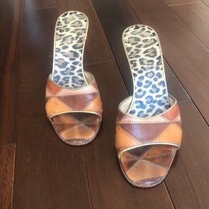 Dolce & Gabbana Leather Open Heel, Leopard look with gold logo inscribed